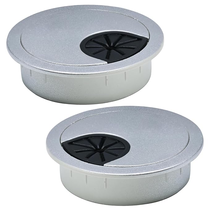 EASYEAH 2 Pcs Desk Grommet 2-3/8" / 60 mm, Desk Cord Hole Cover, Cable Grommet ABS Plastic, Desk Hole Grommet for Home & Office Pc, Detachable Cable Cord Organizer-Silver Sand