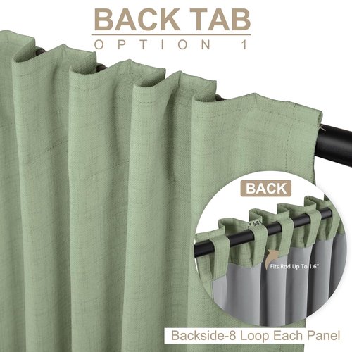 100% Blackout Shield Linen Blackout Curtains for Bedroom 96 Inches Long, Back Tab/Rod Pocket Living Room Drapes, Thermal Insulated Blackout Curtains 2 Panels Set, 50" W x 96" L, Sage