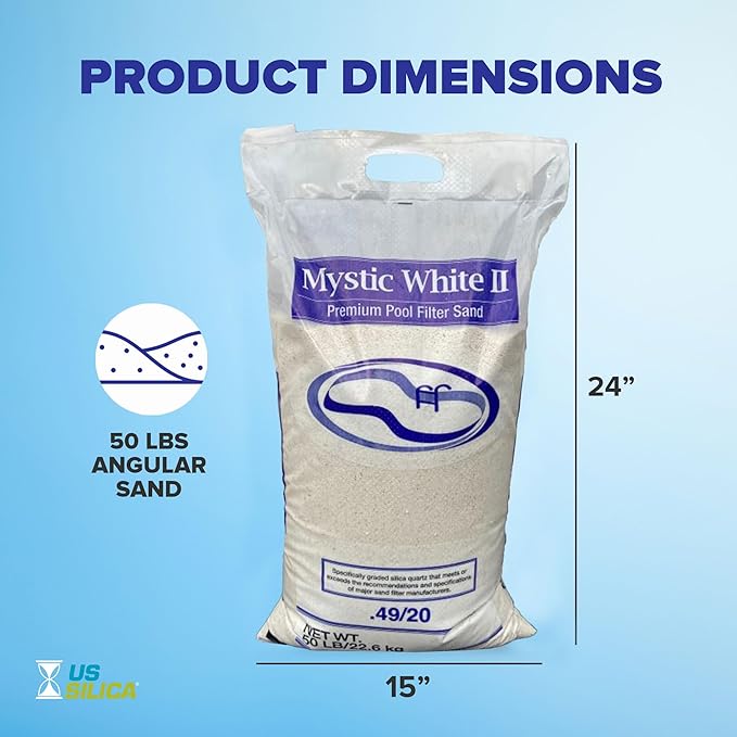 5 Pack Mystic White II Sand for Above Ground and Inground Pool Filter Pumps, 50 Lb - Accessories and Supplies for Swimming Pool System Cleaning and Maintenance