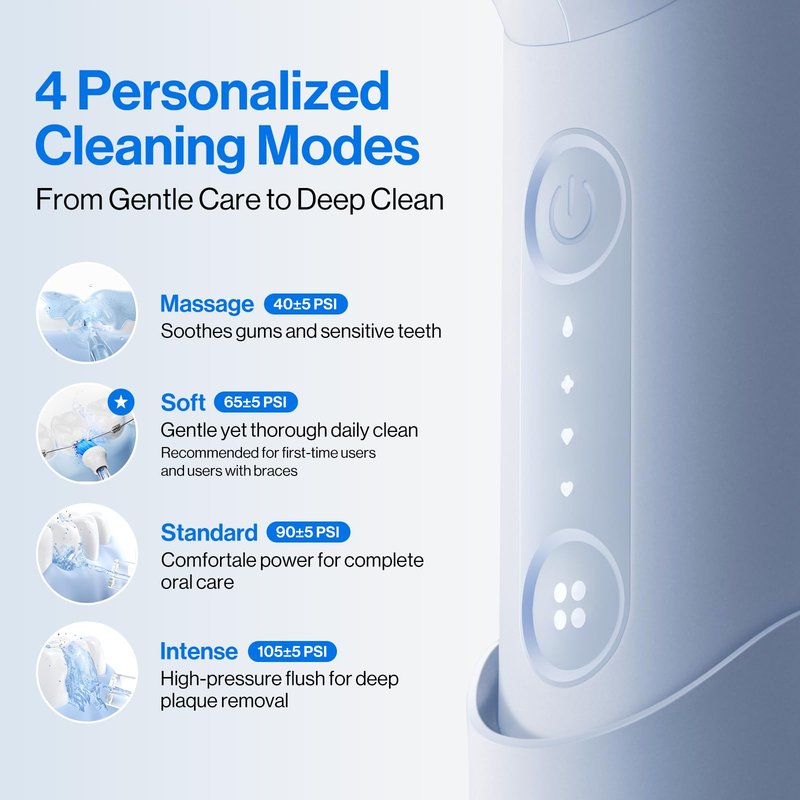 usmile C10 Portable Water Flosser for Travel – 95-Day Battery, 4 Modes, 360° Nozzle, 180ml Tank, IPX7 Waterproof, Dentist-Recommended for Braces, Implants & Sensitive Gums (Blue)
