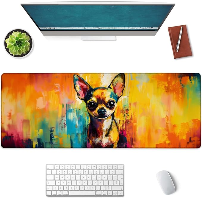 Mounidso Colorful Chihuahua Large Mouse Pad, Gaming Mouse Pad, Keyboard Mat, Non-Slip Rubber Base, Office Accessories, Desk Mat, MousePads for School, Work, Home Decor Gifts 31.5" x 11.8"