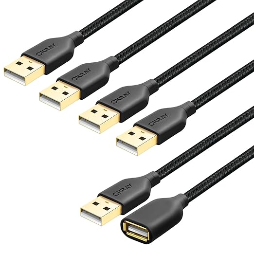OKRAY 5-Pack USB 2.0 Extension Cable Type A Male to A Female Extender Cords