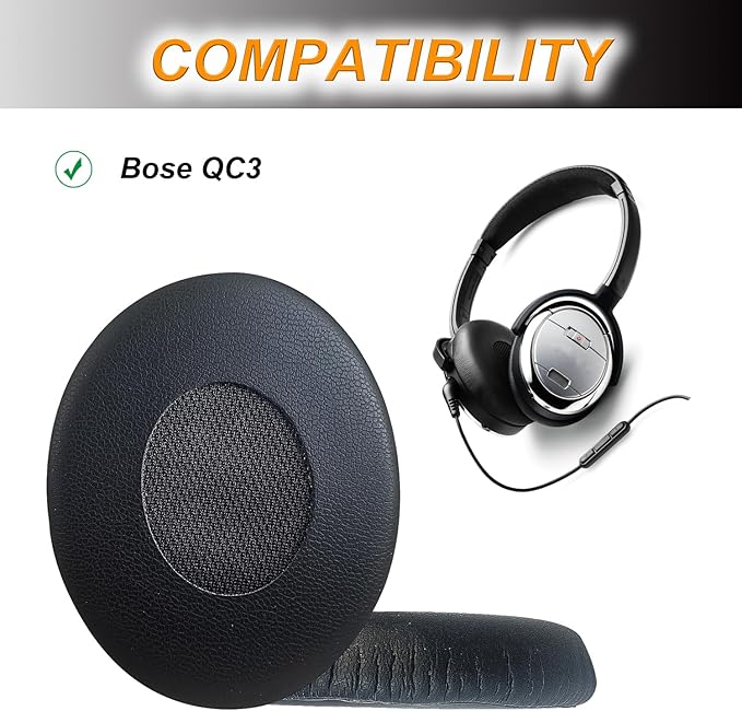 UOWGA Replacement Ear Pads for Bose QC3,Memory Foam Ear Cushion Cover Kit for Bose QuietComfort 3 Headphone Accessories- Black