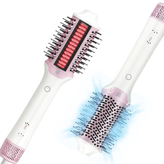 2-in-1 Blow Dryer Brush & Hair Straightener, Ionic & Ceramic Thermal Brush with Adjustable Heat & Cool Shot, 110000 RPM Motor High-Speed Motor for Frizz-Free, Smooth & Voluminous Hair, White with Comb