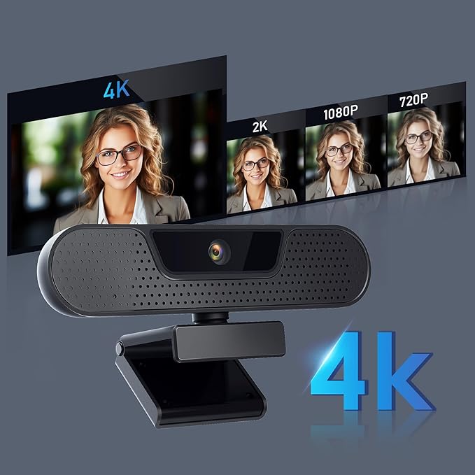 VIZOLINK 4K Webcam, Computer Camera with 4 Noise-canceling Microphones for Computer/Laptop/Mac, Privacy Cover and Tripod, Work with Video Conference, Live Streaming, Gaming, Video Calls, Zoom