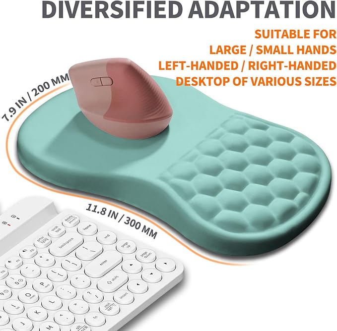 Armanza Ergonomic Joint Wrist Support Mouse Pad with Memory Foam Cushion Massage Bump, Carpal Tunnel Pain Relief Mousepad Slope Design for Wrist Rest, 11.8x7.9 in, LightBlue