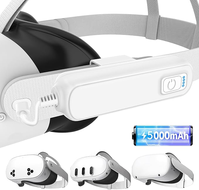 YRXVW Battery Pack for Meta/Oculus Quest 3S/3/2,5000mAh Battery VR Charger, Extend 2-4 Hours Playtime, Lightweight Fast Charging VR Headset Safe Power Bank for Meta Quest 3S/3/2 Accessories