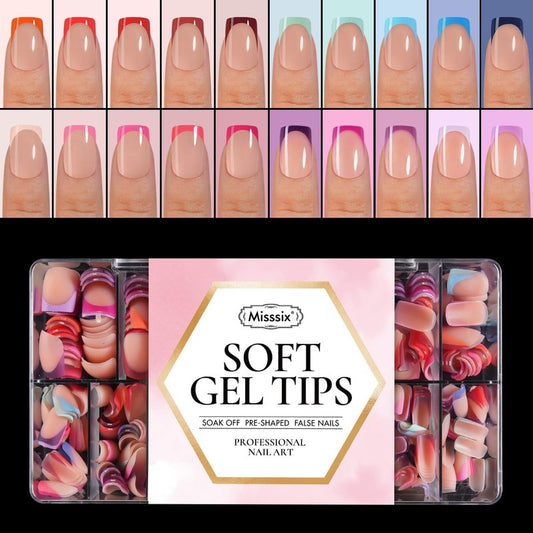 French Tip Press-On Nails - 600 Pcs Short Square Gel Tips | 20 Colors, 15 Sizes, No Filing Needed