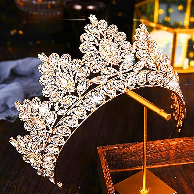 Bmirth Baroque Crown and Tiara Gold Crystal Pearl Bride Wedding Queen Crowns Decorative Princess Tiaras Rhinestone Hair Accessories for Women(L)