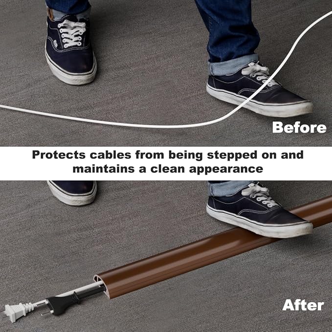 Kneelisa 6FT Side-Open Extension Cord Covers for Wires on Floor,Silicone Power Cable Protector Cord Hider Management Strip,Hide Electric Wire on Carpet,Chord Runner Protective Safety,Brown