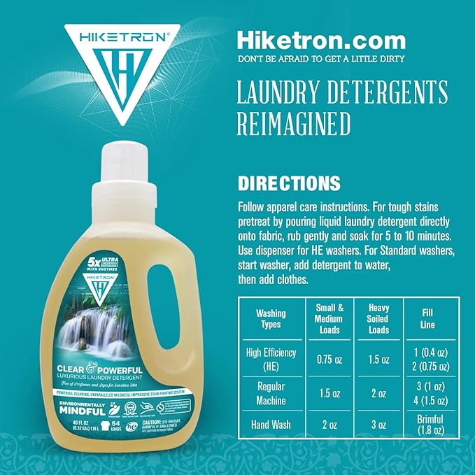 Hiketron Clear & Powerful Unscented Liquid Laundry Detergent, 5x Ultra Concentrated, Tough Stains Remover, (40 Fl Oz, Pack of 2)