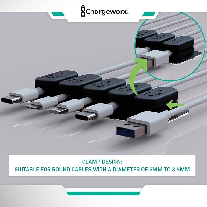 CHARGEWORX Magnetic Cable Clips 20-Pack – Adhesive Cord Organizer for Desk, Wall, Nightstand & Car – Magnetic Cable Holder for USB-C, Lightning, HDMI & Charging Cables – Cable Management Clips