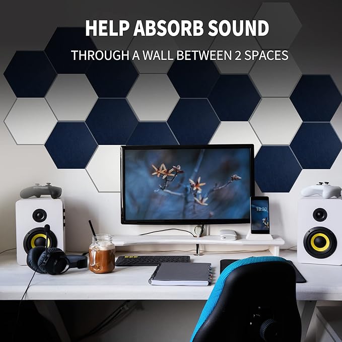 Mollywell Hexagon Acoustic Panels 14x12 - Reduce Echo & Reverb, Noise Blocking Wall Tiles for Recording Studio & Home Office, Black & White Sound Absorbing Panels