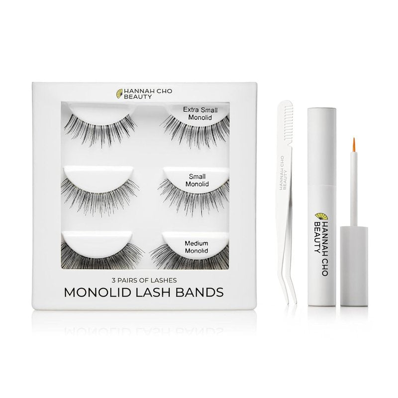False Lashes for Monolids Starter Kit - Natural Strip Lashes for Heavy Eyelids | 3 Pairs, Applicator & Adhesive