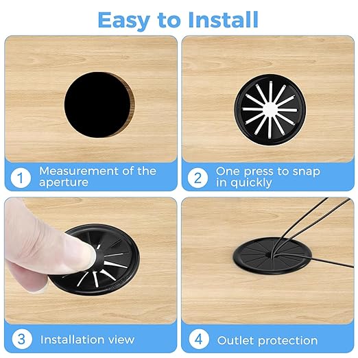 BOPOREAE 8 Pcs Cable Grommet, Snap Bushing 2" (50 mm) Mounting Diameter, Flexible Petal-Shaped Buckle Round Nylon Desk Grommet for Wires Through Countertop Cord Organizer and Protection, Black