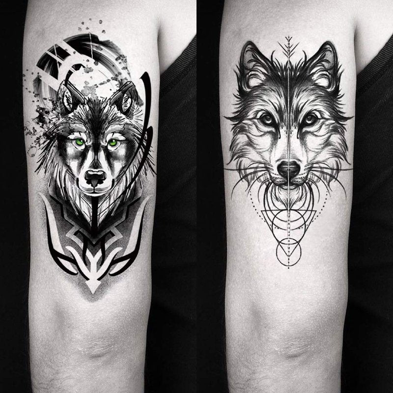 Oottati 8 Sheets Wolf Taichi Totem Skull Moon Forest Flower Arm Leg Temporary Tattoo