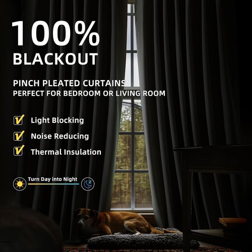ChrisDowa Blackout Linen Curtains - 84-Inch Pinch Pleated Thermal Insulated Drapes | 2 Panels for Living Room & Bedroom