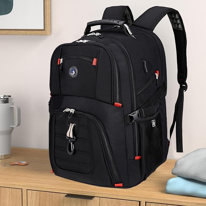 SHRRADOO Extra Large 50L Travel Laptop Backpack with combination lock, College Backpack Airline Approved Business Work Bag Fit 17 Inch Laptops for Men Women,Black