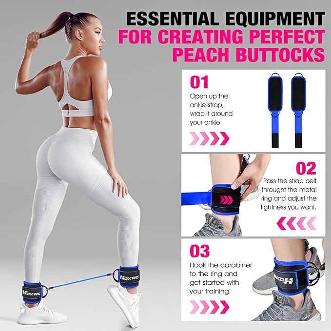 HOXWC Ankle Resistance Bands with Cuffs, Glutes Workout Equipment, Ankle Resistance Band for Leg, Ankle Bands for Kickbacks Hip Fitness Training, Exercise Bands for Butt Lift Women