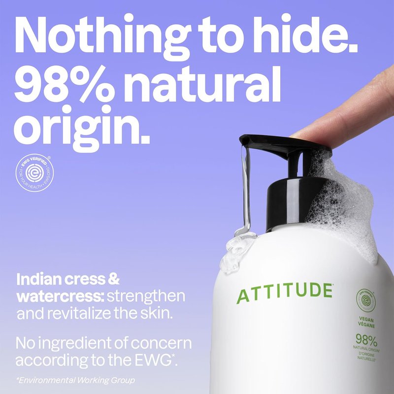 ATTITUDE Liquid Hand Soap - EWG Verified Vegan Formula | Pear & Amber, 16 Fl Oz