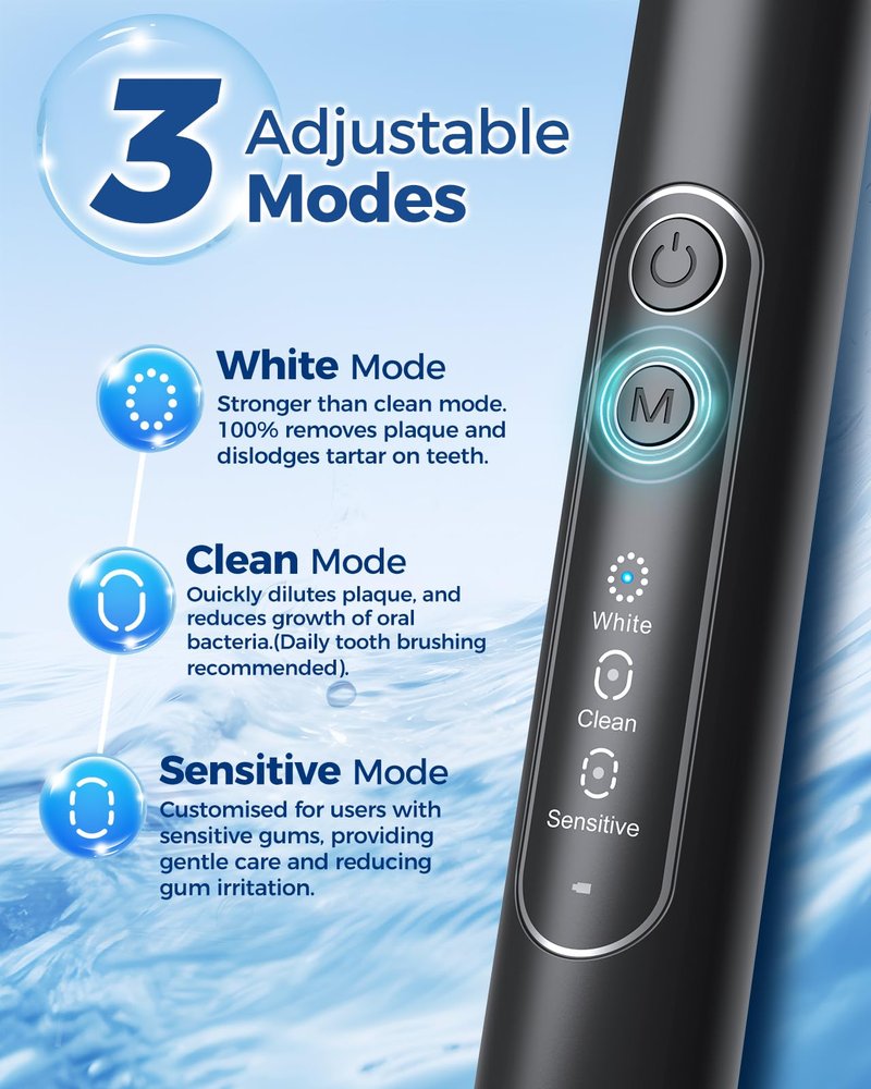 TEETHEORY Rotating Electric Toothbrush for Adults with 8 Brush Heads, Sensitive Gum Care Electric Toothbrush with 3 Modes and 2 Min Smart Timer, Rechargeable Last 60 Days (Black, 1 Count)