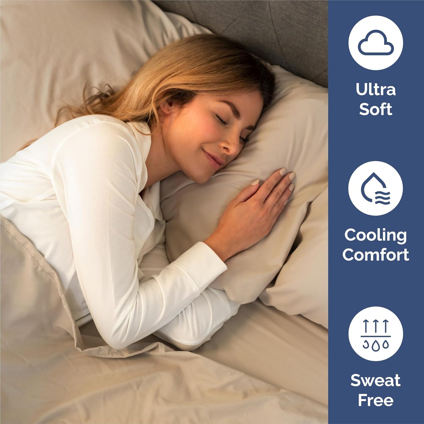 Split King Size 5-Piece Sheet Set - Comfy Cooling Bed Sheets | Luxury Oeko-Tex Bedding - Cream