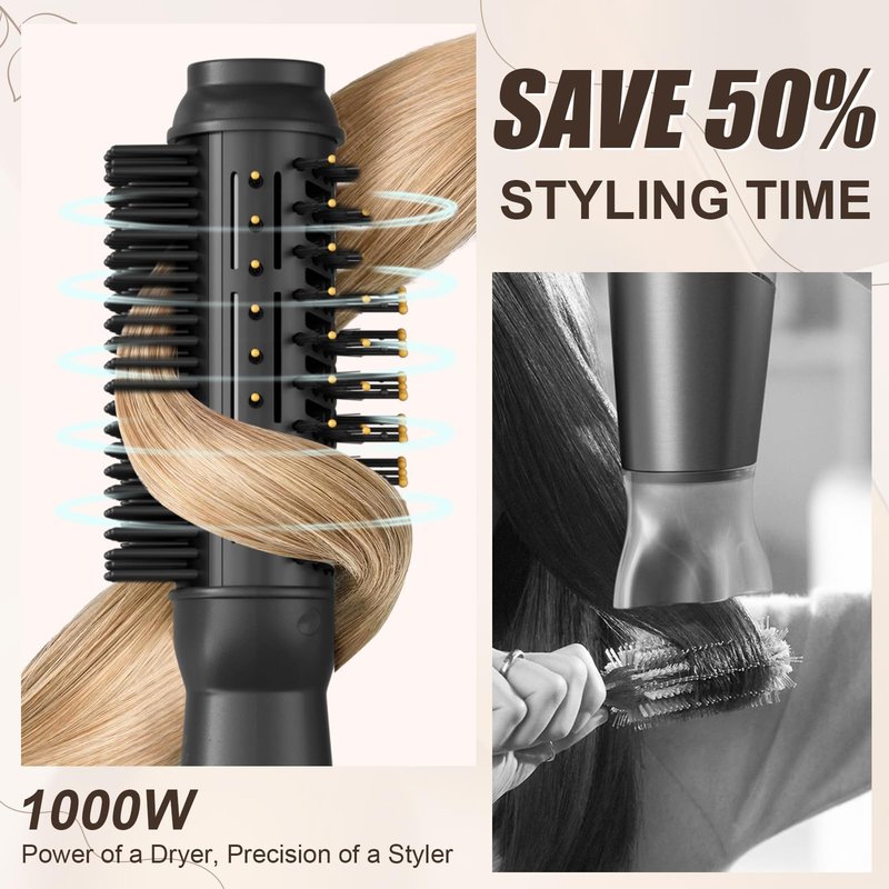 Hair Trends Upgraded 2-in-1 Blow Dryer Brush with Heated Comb, 110-120V Hair Straightener Brush for Black Hair, One-Step Hair Dryer Brush Frizz-Free No Damage
