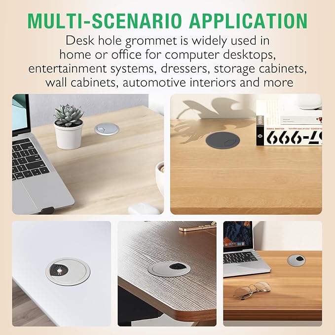 EASYEAH 2 Pcs Desk Grommet 2-3/8" / 60 mm, Desk Cord Hole Cover, Cable Grommet ABS Plastic, Desk Hole Grommet for Home & Office Pc, Detachable Cable Cord Organizer-Silver Sand