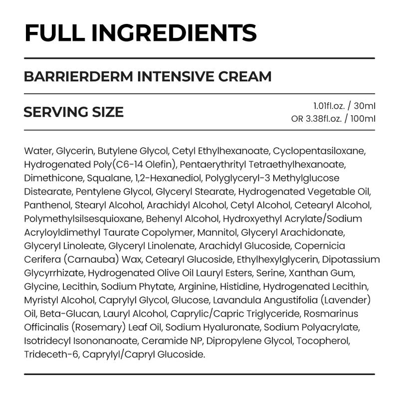 [SKIN&LAB] Barrierderm Intensive Cream 100ml, Skin Barrier Korean Face Cream Moisturizer, Panthenol, light texture, face and body cream, Gentle for All Ages (3.38 fl oz.) | Korean Skin Care
