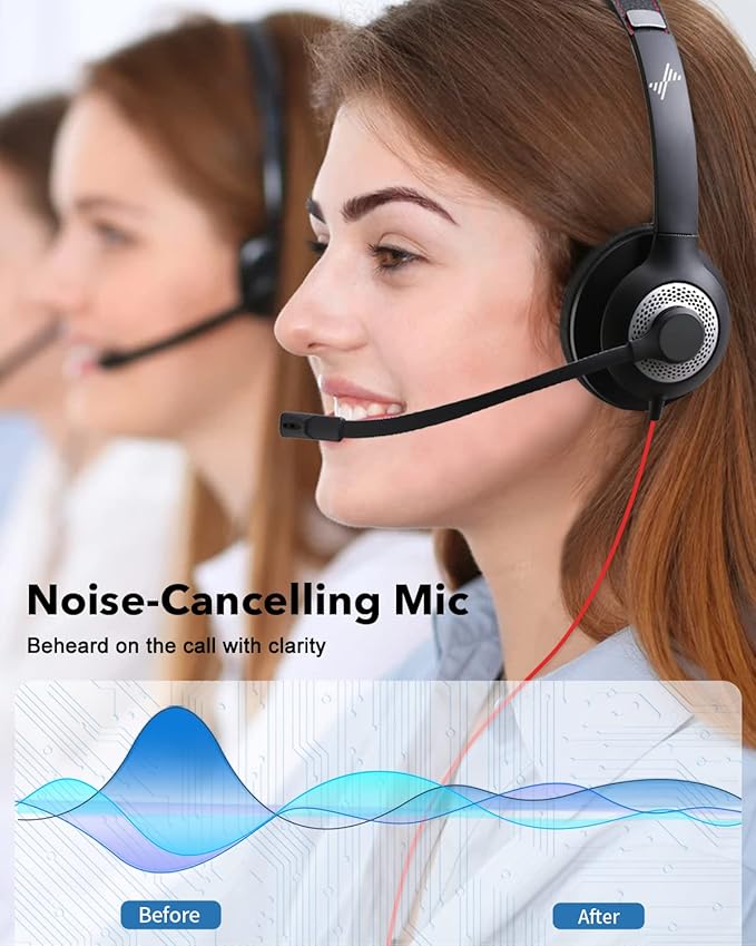 JIAMQISHI USB Headset with Microphone for PC, On-Ear Computer Laptop Headphones with Noise Cancelling Mic in-line Control for Home Office Online Class Zoom (Type C+3.5mm, Black)