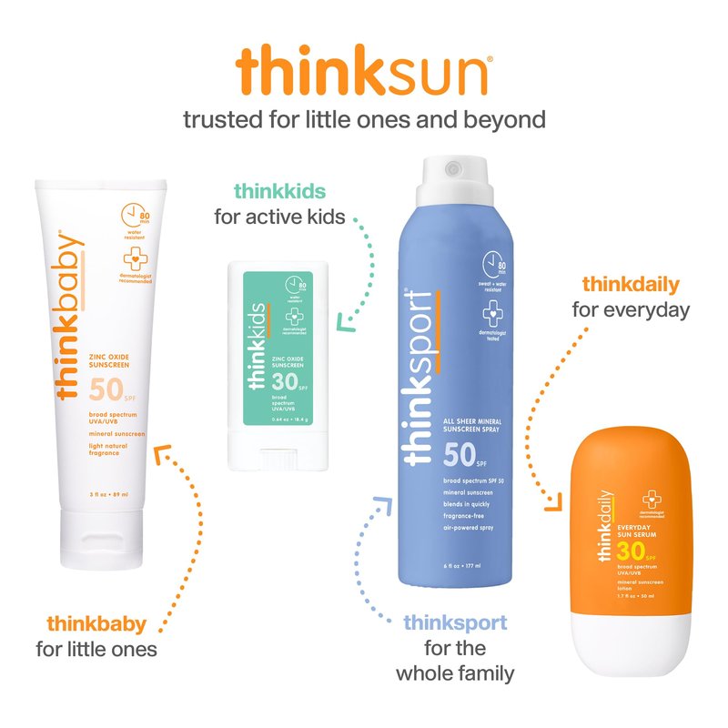 Thinkbaby SPF 30 Mineral Baby Sunscreen, Clear Zinc Oxide, 3 fl oz – Natural, Water Resistant, Kids & Toddler Sun Protection, Reef Safe