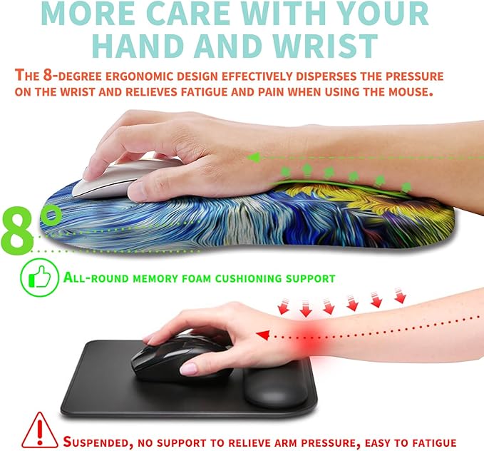 Kuosgm Ergonomic Mouse Pad Wrist Support with Memory Foam Massage Bulge, Carpal Tunnel Pain Relief Mousepad Wrist Rest for Mouse(12x8 inch,Sunflower)