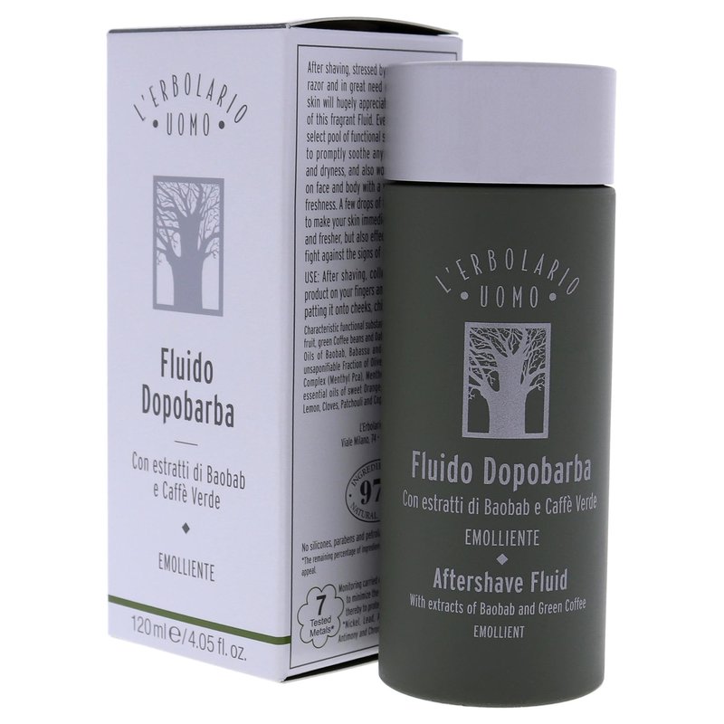 L'Erbolario Baobab And Green Coffee Aftershave Fluid - For Instantly Reducing Any Redness Caused By Shaving - Soothe Any Feelings Of Discomfort And Dryness - Burst Of Freshness - For Men - 4.05 Oz
