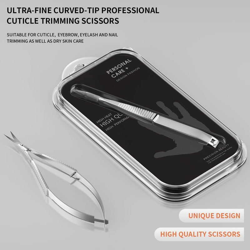 ZIZZON Cuticle Scissors - Extra Fine Curved Precision Tip for Eyebrow, Eyelash, Nail & Skin Grooming | Professional Quality
