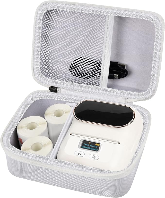 Boobowl Case Compatible with Phomemo M110 Label Maker - Portable Mini Bluetooth Thermal Label Maker Carrying Storage Bag for Printer Labels, USB Cable and Accessories (Box Only) - White