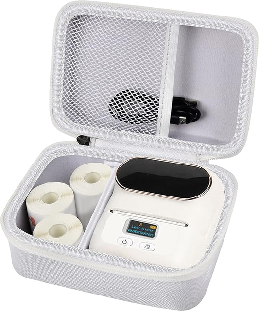 Boobowl Case Compatible with Phomemo M110 Label Maker - Portable Mini Bluetooth Thermal Label Maker Carrying Storage Bag for Printer Labels, USB Cable and Accessories (Box Only) - White