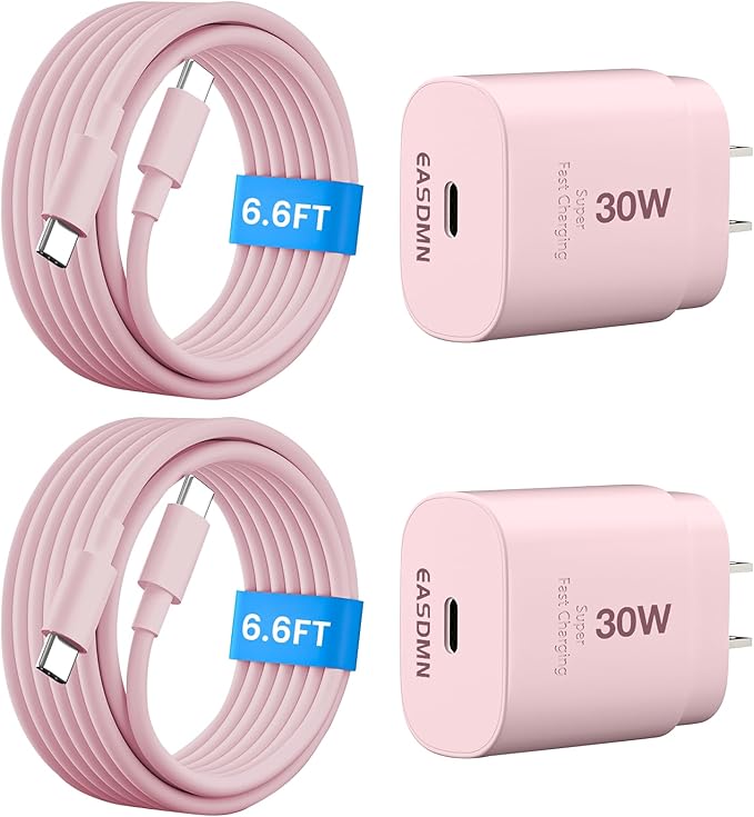 30W USB C i Phone 17 16 15 Charger Fast Charging, 2PACK Wall Charger for iPhone 16 15 Pro Max Charger Cord 6.6FT Fast Type C Block for iPhone 17 Pro Max/17 Air/16/15 Plus/15 Pro Max,i Pad Pro, Pink