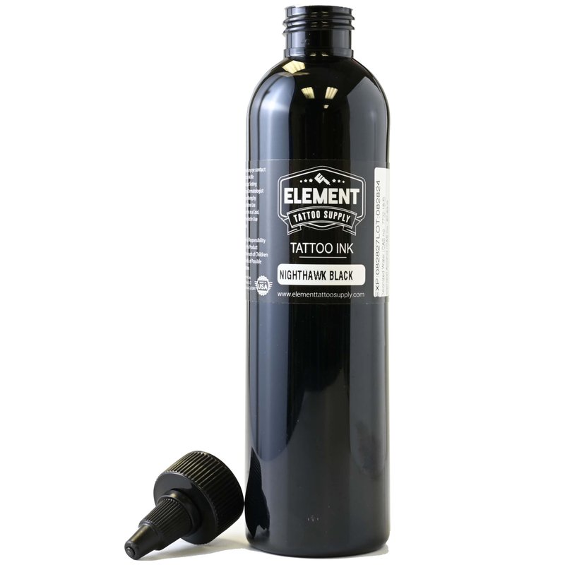 Element Tattoo Supply Nighthawk Black Tattoo Ink 8oz Deep Dark Black Pigment Professional Grade Smooth Flow Bold Solid Lining Shading Fade Resistant Trusted Tattoo Ink for Artists