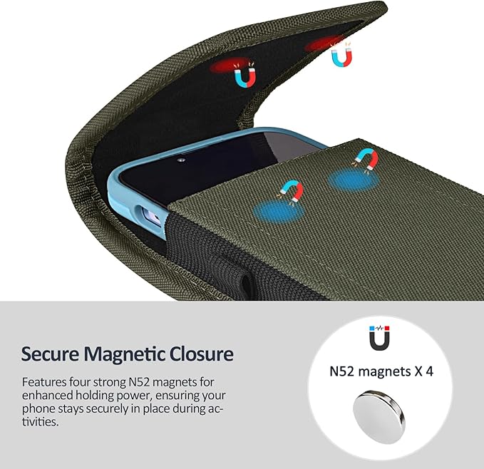ACCKUO Phone Holster for Belt with Metal Clip and Magnetic Closure Compatible with Galaxy S25/S24/S23/S22/S21/S20 Ultra A16 A26 A35 A36 A55 A56 for Everyday Protection, XL-Green