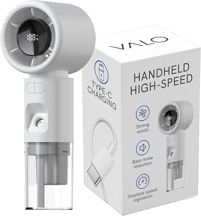 ValoInv Valo Portable Rechargeable Fan - Mini Cooling Fan for Travel, USB Desk Personal Fan with 100 Speeds, Water Cooling Technology, 50ml Tank, Quiet Operation, 2,000 mAh Battery - Arctic White