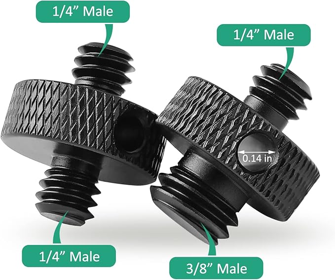 Rigych Camera Mount Screw 1/4" Male to 1/4" Male & 1/4" to 3/8" Tripod Screw Adapter with Hole 7 Pcs Set for Camera Tripod Mount Light Stand DSLR Equipped with Hex-L Key (Black)