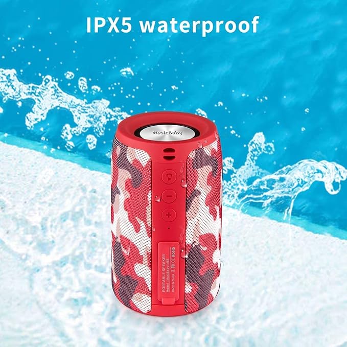 Musibaby M68 Bluetooth Speaker, 12W, IPX5, FM, USB AUX, Camo Red