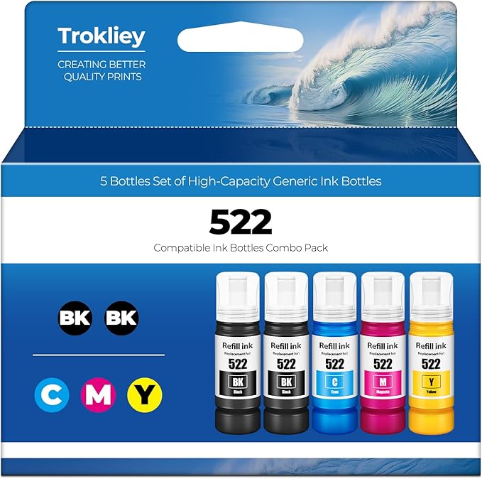 Compatible for EPT522 Ink Refill Bottles ET-2800 ET-4800 ET-2803 ET-2400 for EPT522 Ink Bottles for ET 2800 ET 4800 ET2800 ET 2803 ET 2400 ET4800 ET-2720 ET-4700 ET-4810 ET-2840 Printer (Not Subli)