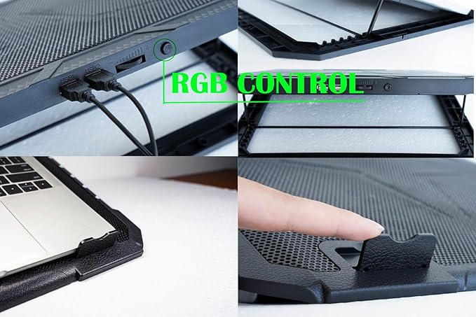 KEROLFFU RGB Gaming Laptop Cooling Pad 17-12Inch 4Fans (Customized RGB Sidelight with Switch,Laptop Fan Speed Adjustable,5 Heights Adjustment with Phone Holder)Fit Apple MacBook Laptop Fan Cooling Pad