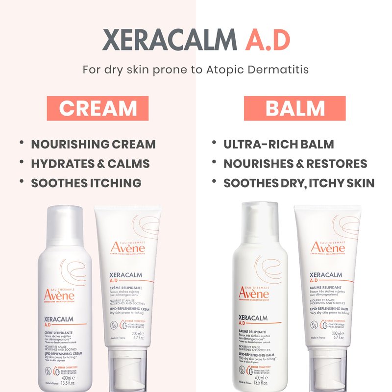 Avène XeraCalm A.D Lipid-Replenishing Cream, Atopic Dermatitis, Eczema-Prone, No Preservatives, Fragrance-Free, Pump, 13.5 Oz