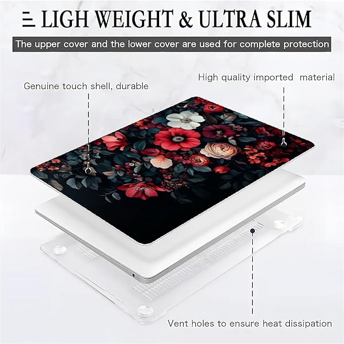 COTAIL Compatible with MacBook Air 13.3 13.6 Inch Case 2022 2021 2020 2019 Plastic Hard Shell Case Cover,13.6 Air (A2681) M2 2022, Dark Floral