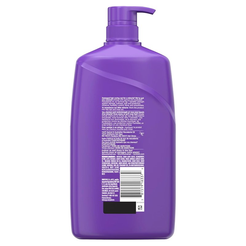 Aussie Total Miracle Shampoo - Paraben-Free Apricot & Macadamia Oil | 26.2 fl oz, Pack of 4
