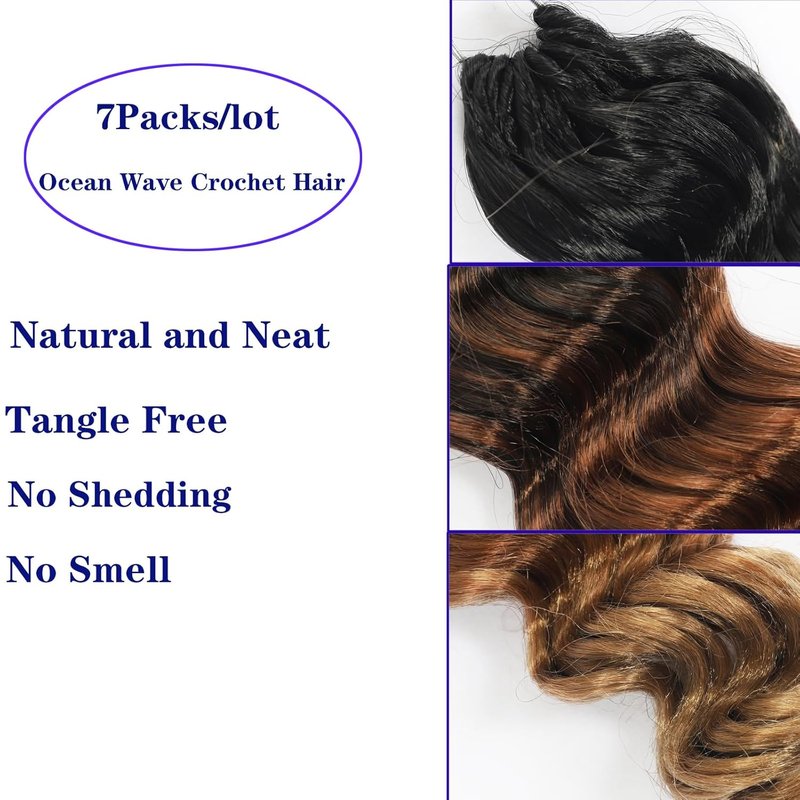 Brown Blonde Ocean Wave Crochet Hair - 14 Inch Deep Wave Synthetic Braids | 7 Packs T1/30/27