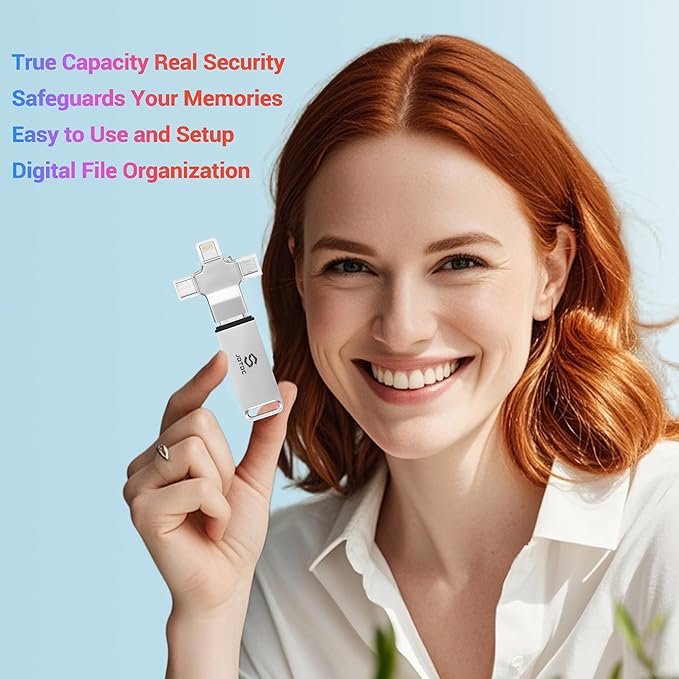 Photo-Stick-for-All-Devices Secure Auto Photo & Video Backup-USB-Stick for iPhone iPad Android Mac & PC – Multiport-Flash-Drive & Picture-Backup-Memory-Stick-Thumb-Drive (262144, MB)
