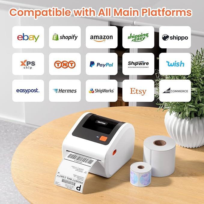 Omezizy Bluetooth Thermal Shipping Label Printer - D450BT Thermal Label Printer 4x6 for Small Business & Shipping Packages, Compatible with iPhone, Android, iPad, Windows, macOS, USPS, Amazon, Tiktok